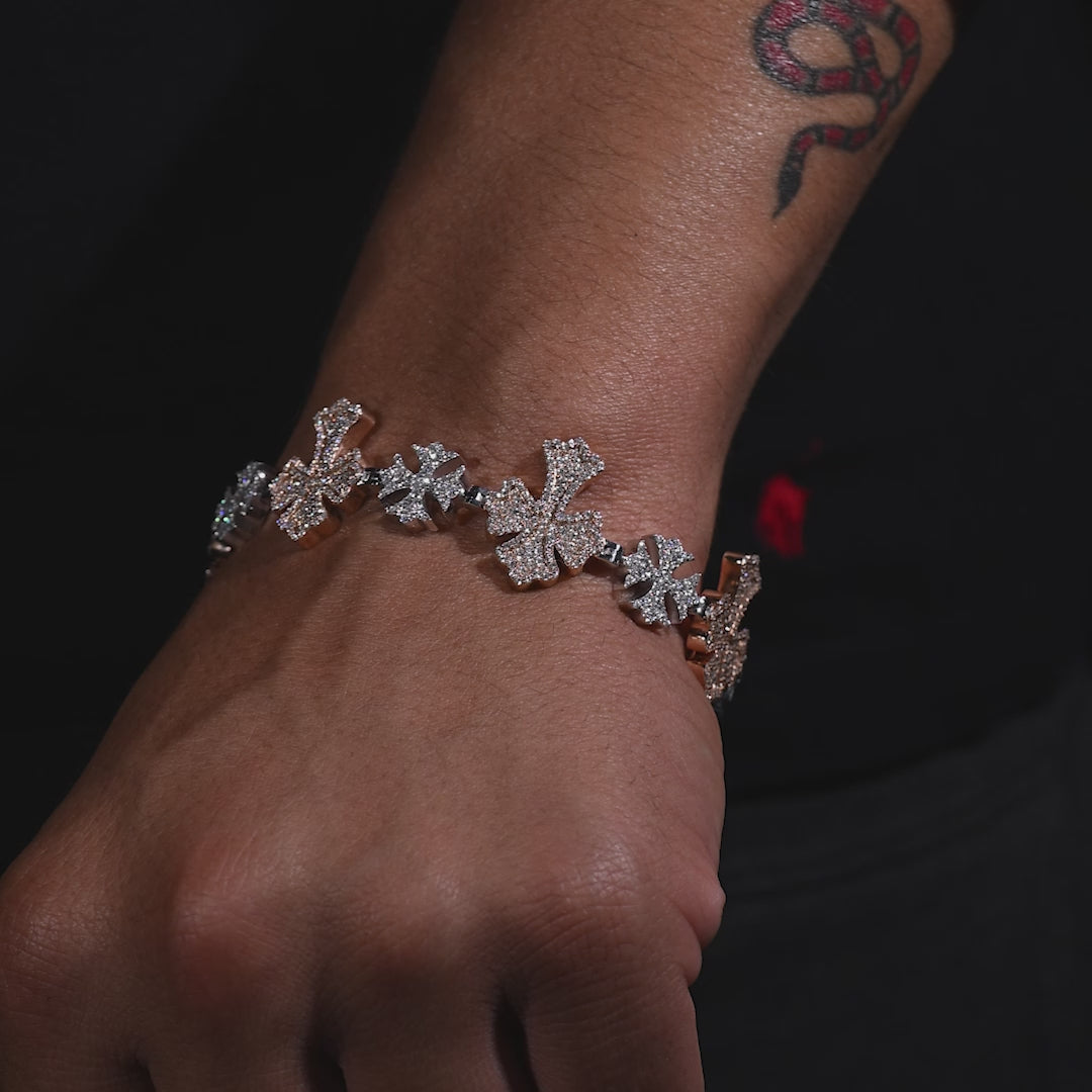 10k Rose and White Gold Diamond Cross Link Bracelet 6.35 ctw