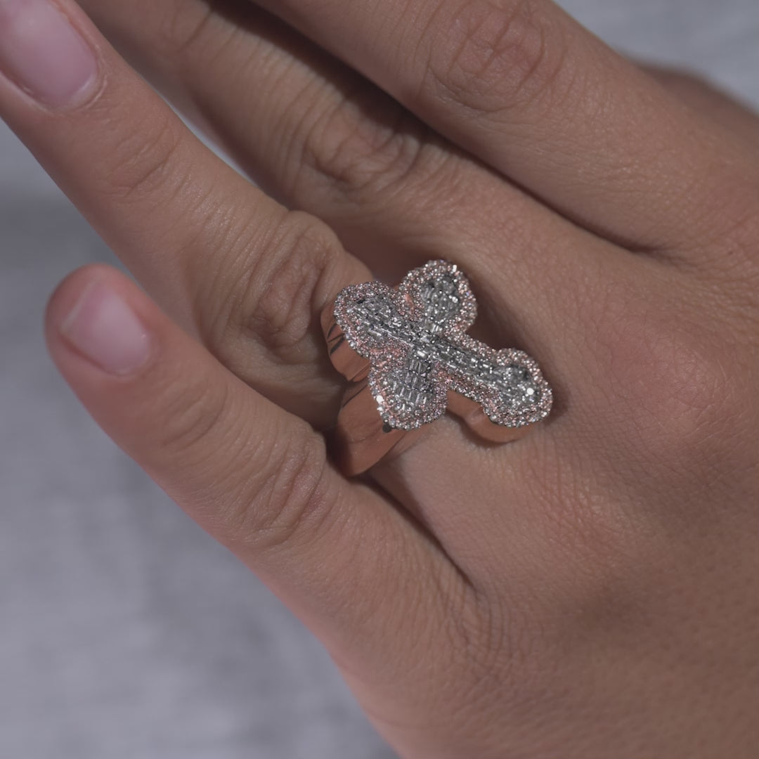 10k Rose Gold Diamond Baguette Cross Ring 1.30 ctw