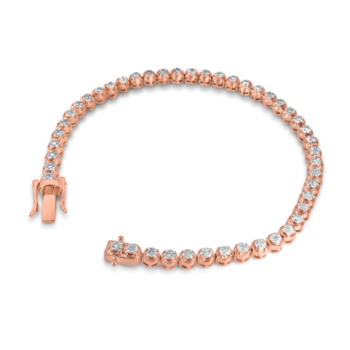 10K Rose Gold Diamond Cluster Tennis Bracelet 0.84ctw