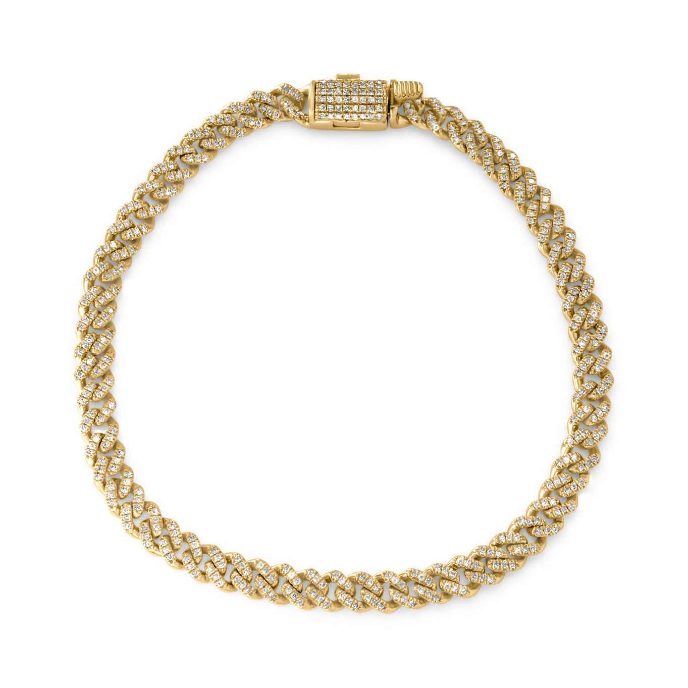 10K Solid Gold Diamond Cuban Link Bracelet 4.6mm 0.82ctw
