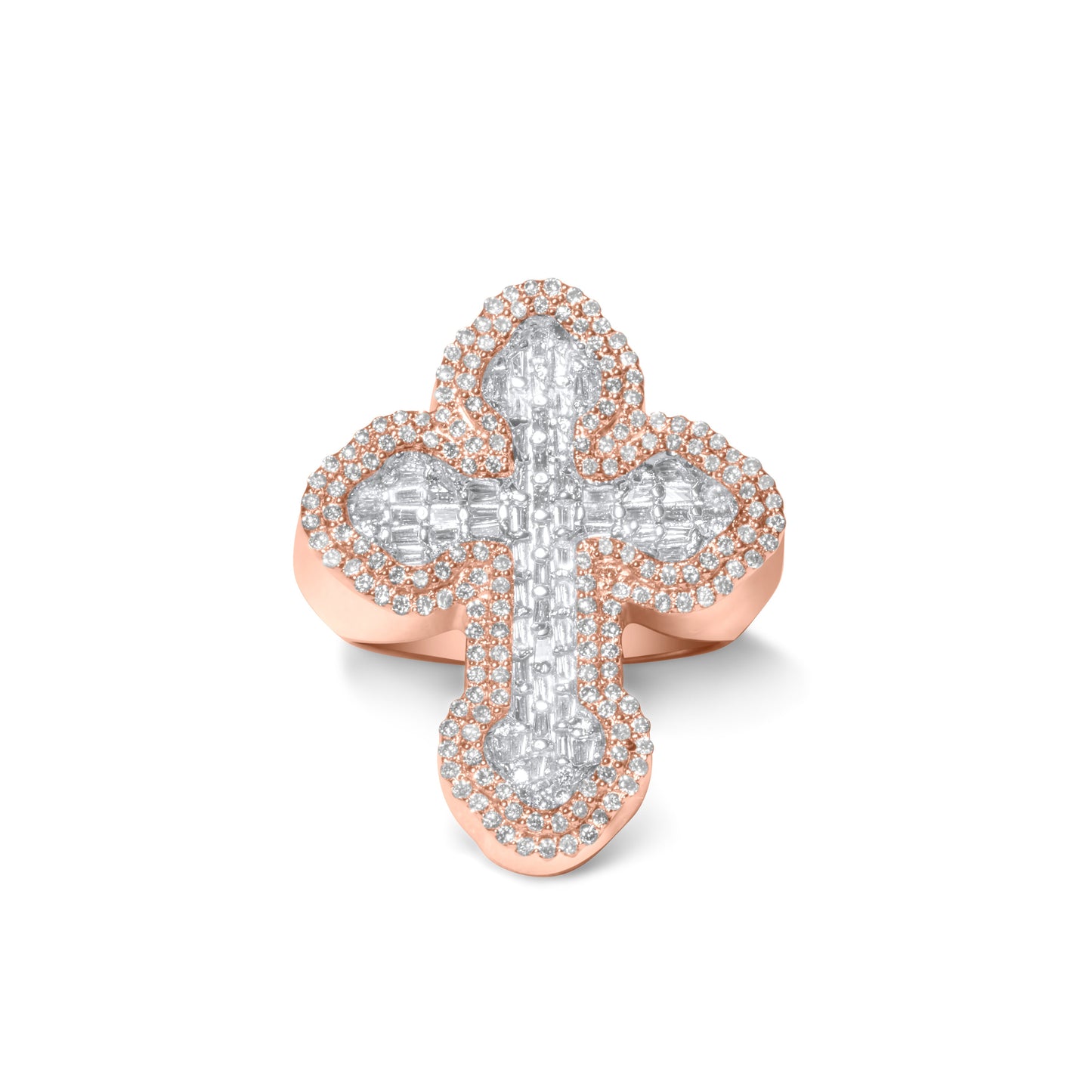 10k Rose Gold Diamond Baguette Cross Ring 1.30 ctw