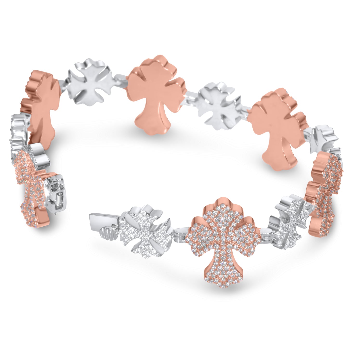 10k Rose and White Gold Diamond Cross Link Bracelet 6.35 ctw
