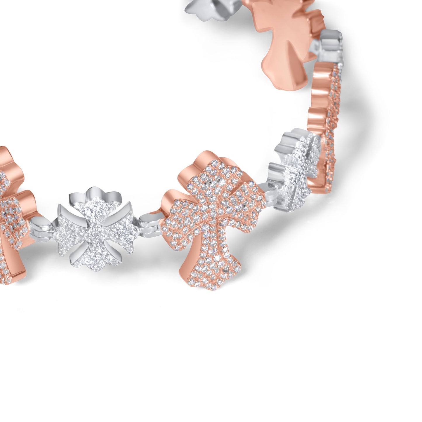10k Rose and White Gold Diamond Cross Link Bracelet 6.35 ctw