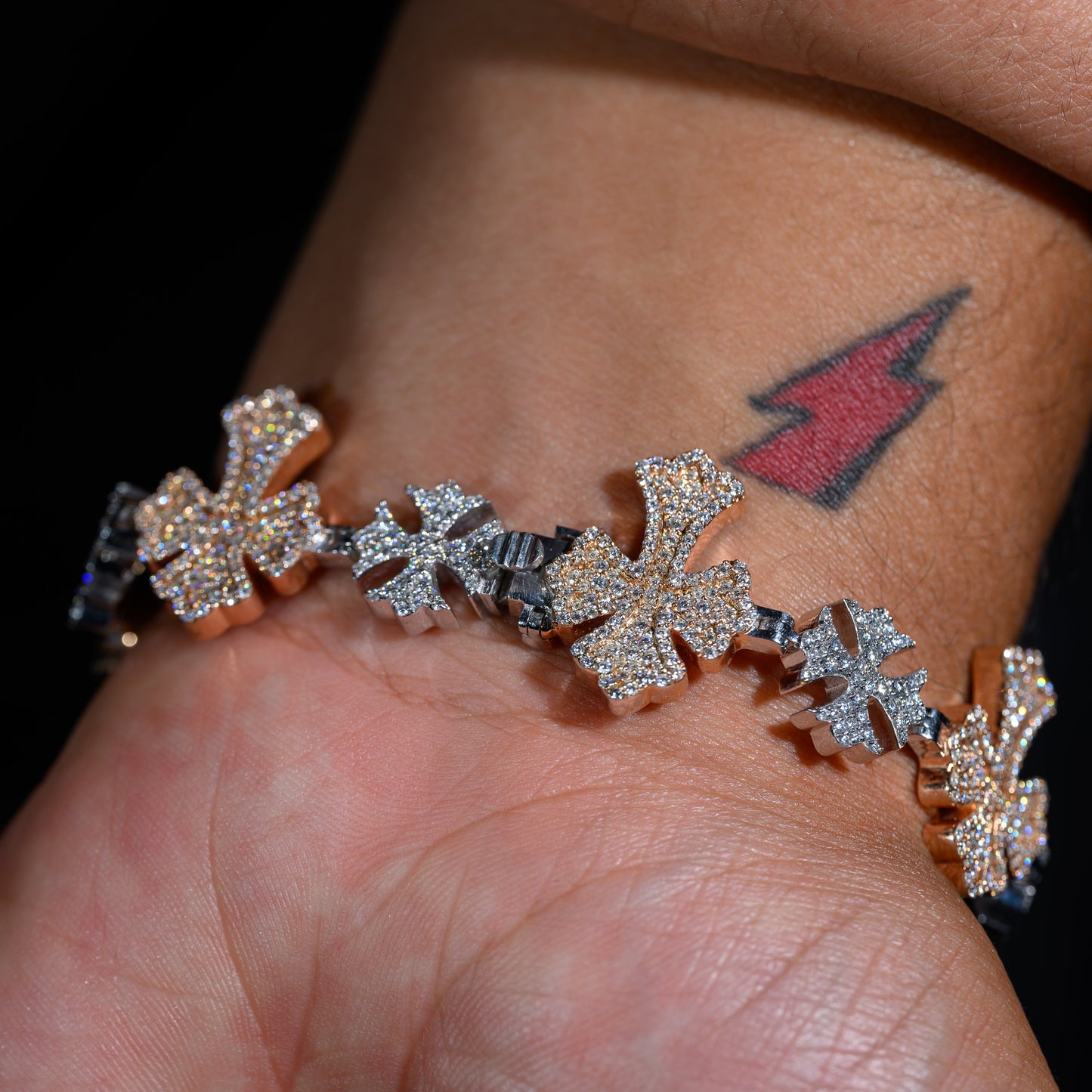 10k Rose and White Gold Diamond Cross Link Bracelet 6.35 ctw