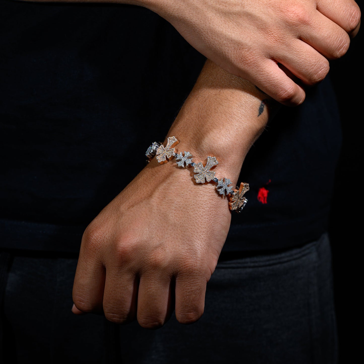 10k Rose and White Gold Diamond Cross Link Bracelet 6.35 ctw