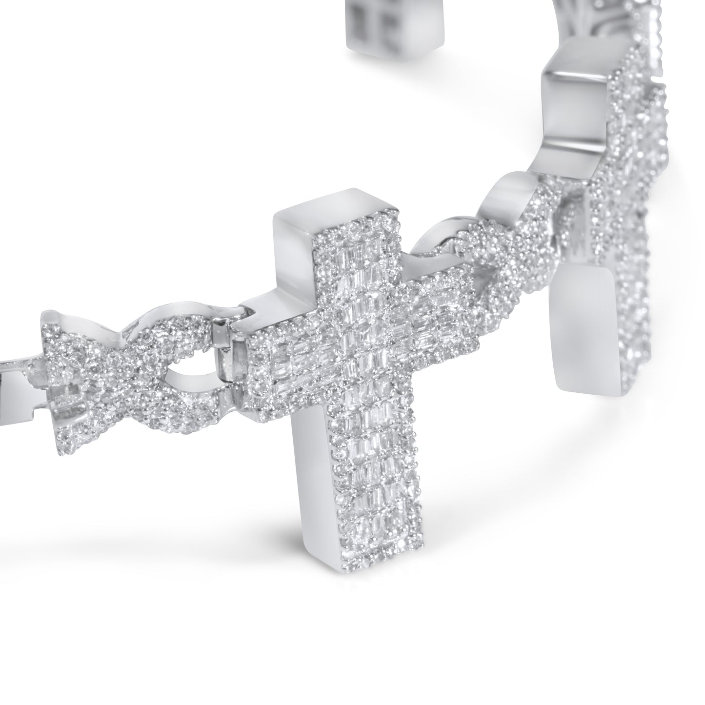 10k White Gold Diamond Baguette Cross Bracelet 3.97 ctw