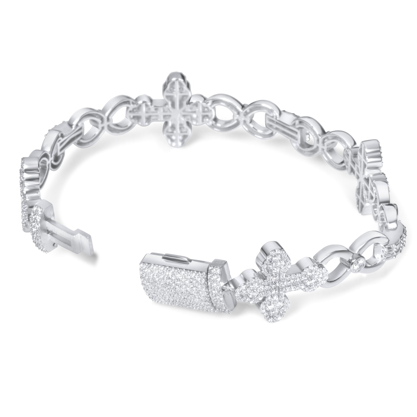 10k White Gold Diamond Cross Bracelet 4.94 ctw