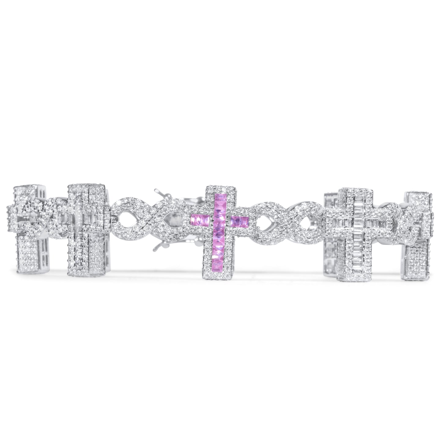10k White Gold Diamond Cross Bracelet 9.85 ctw