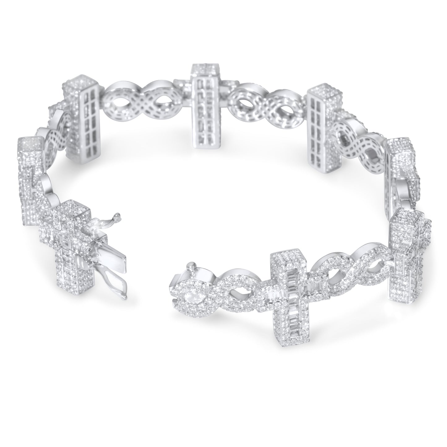 10k White Gold Diamond Cross Bracelet 9.85 ctw