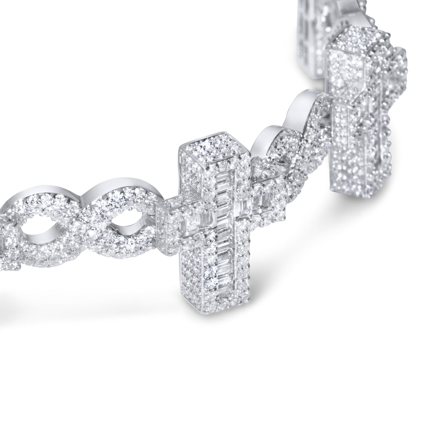 10k White Gold Diamond Cross Bracelet 9.85 ctw