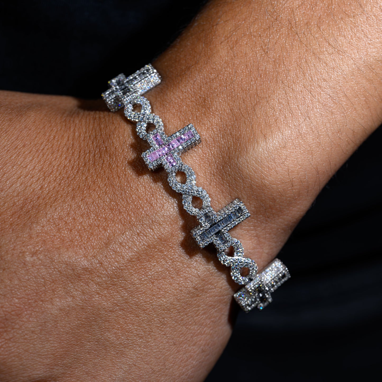 10k White Gold Diamond Cross Bracelet 9.85 ctw