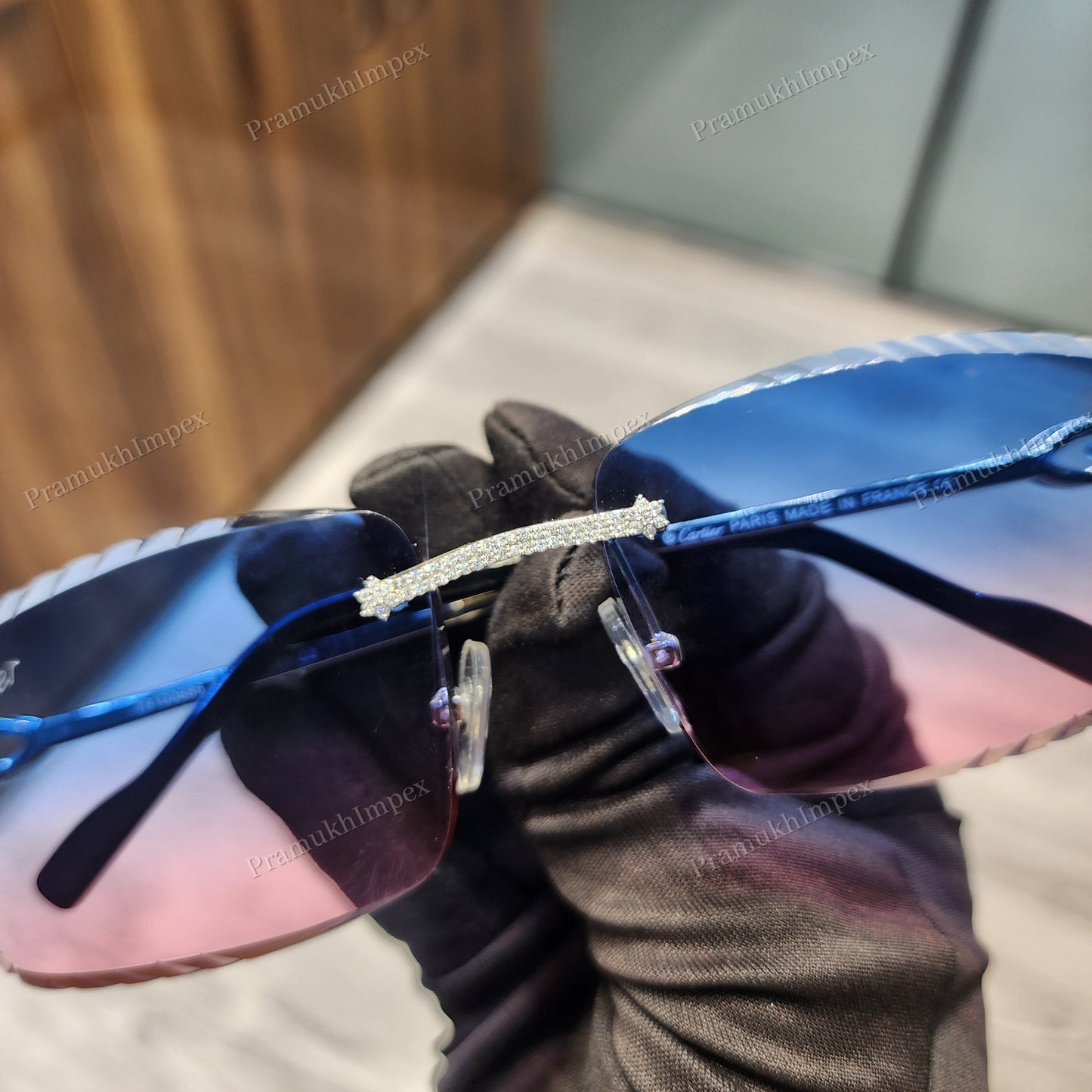 Two Tone Pink Blue Custom Lenses Moissanite Sunglasses