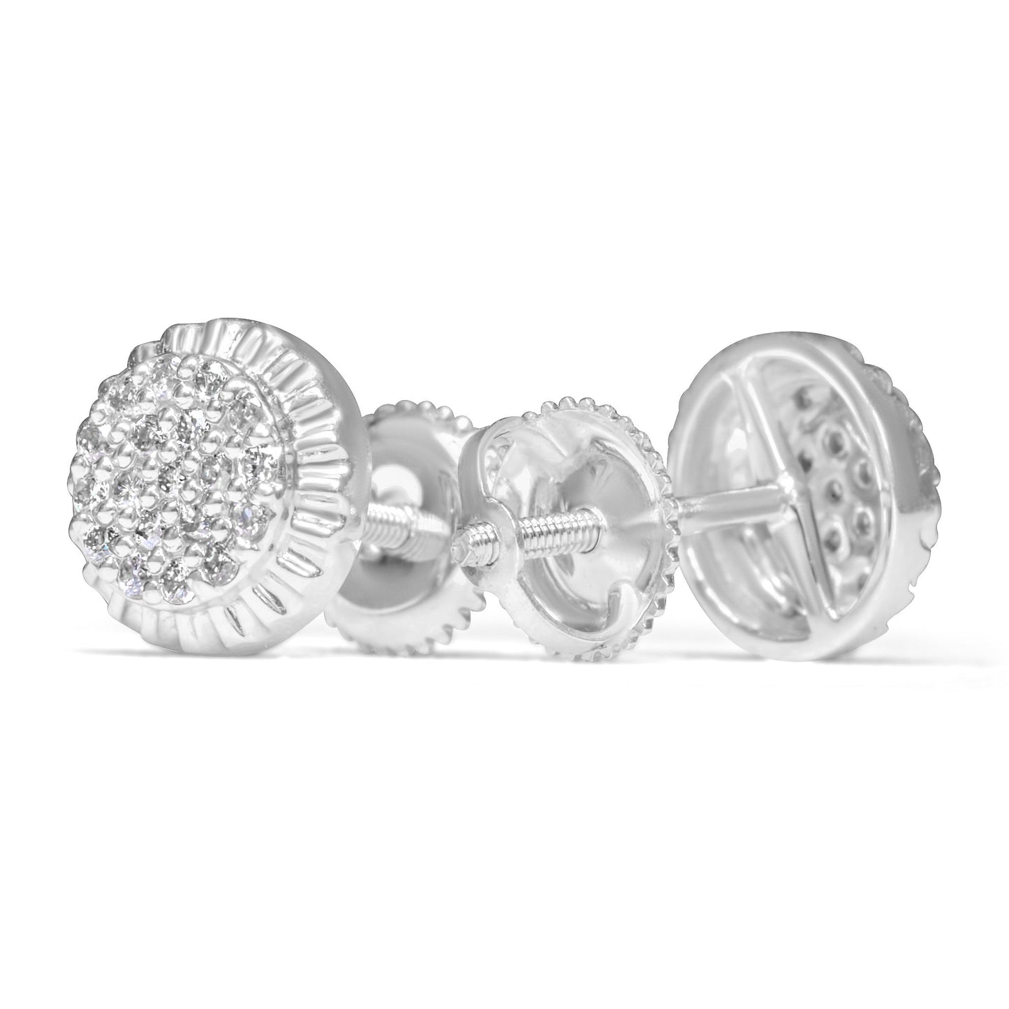 14k Solid Gold Round with Fluted Bezel Diamond Earring 0.26ctw