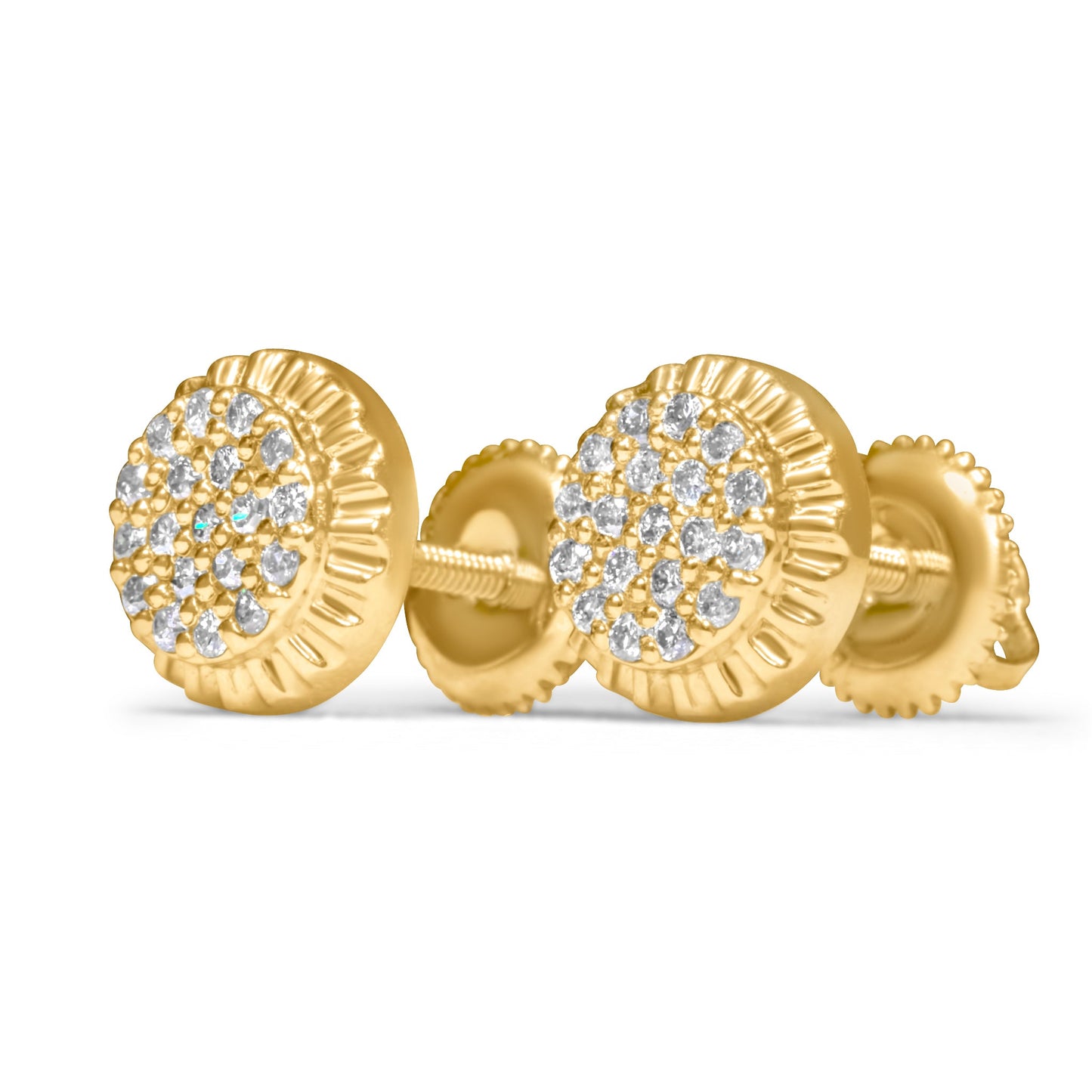 14k Solid Gold Round with Fluted Bezel Diamond Earring 0.26ctw