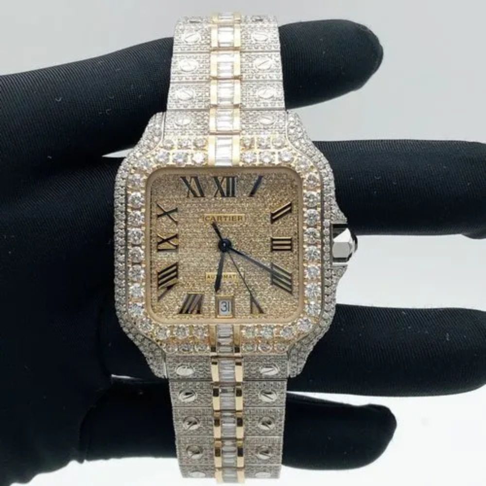 Round & Baguette Moissanite Dual Tone Hip Hop Watch