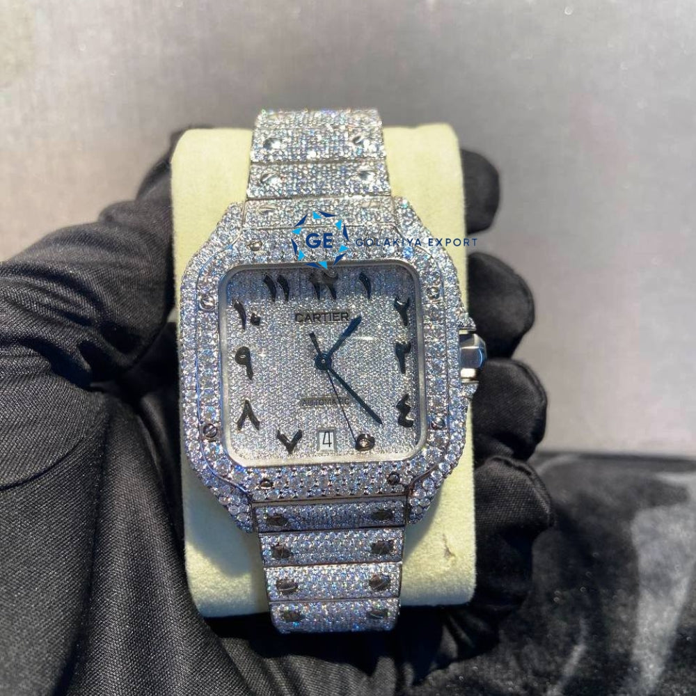 Stainless Steel D Color Moissanite Iced Out Arabic Dial Luxury Watch