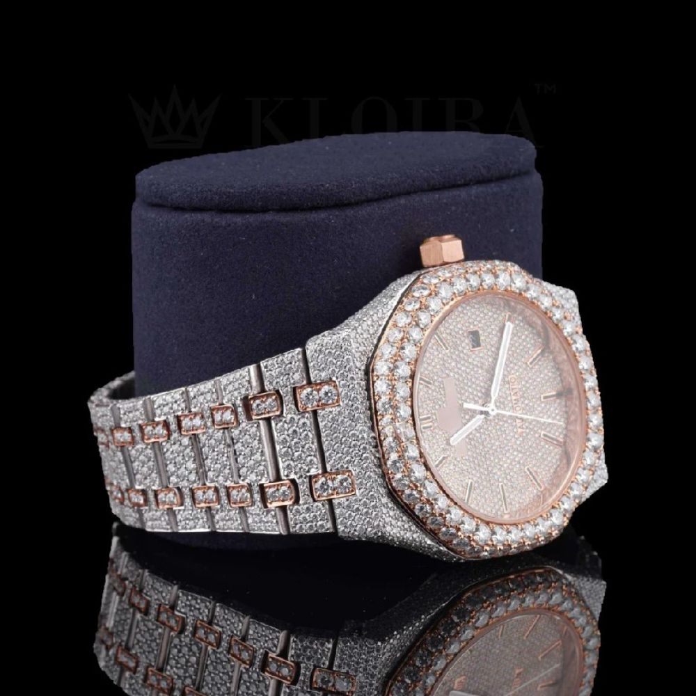 Rose & White Dual Tone Moissanite Hip Hop Men's Watch
