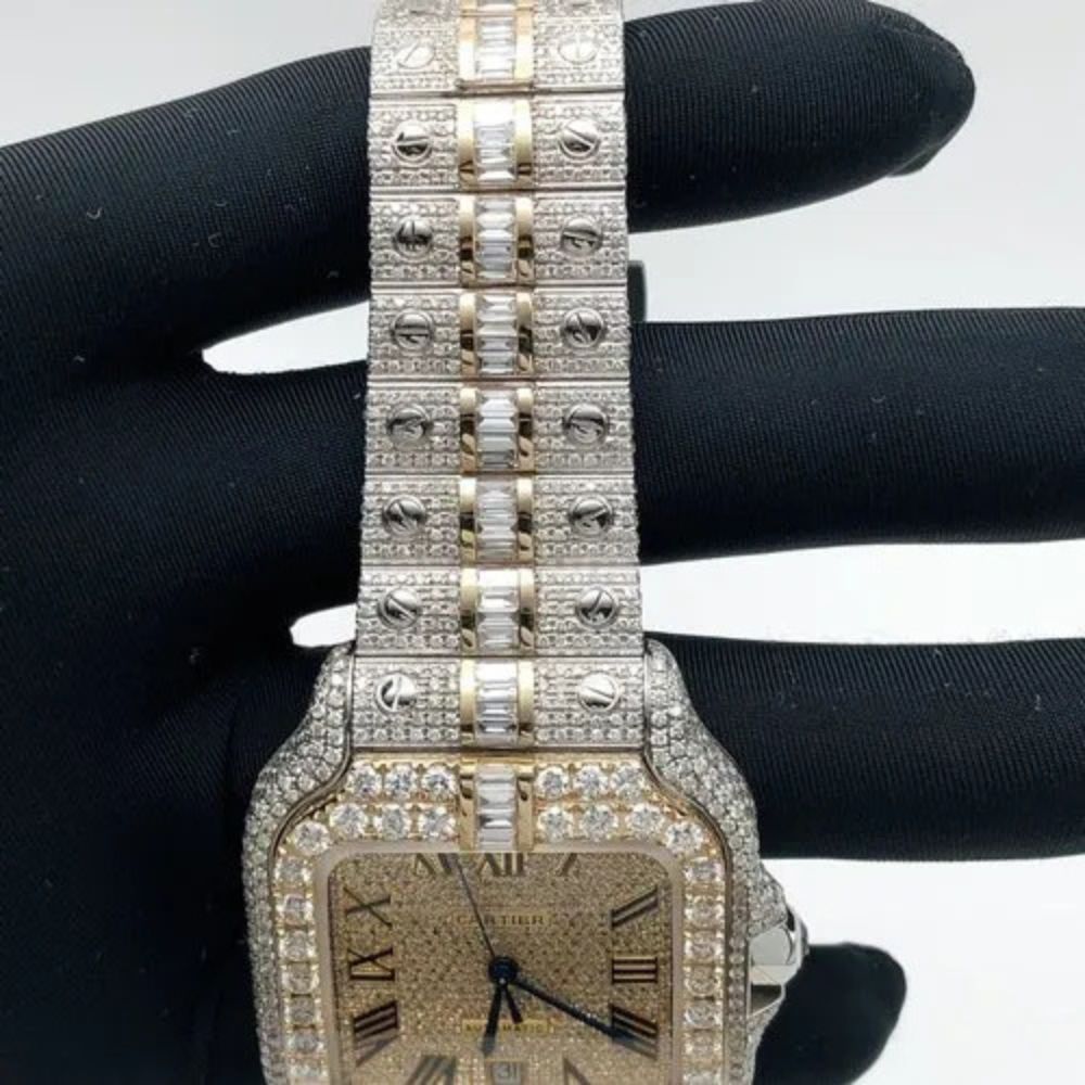 Round & Baguette Moissanite Dual Tone Hip Hop Watch
