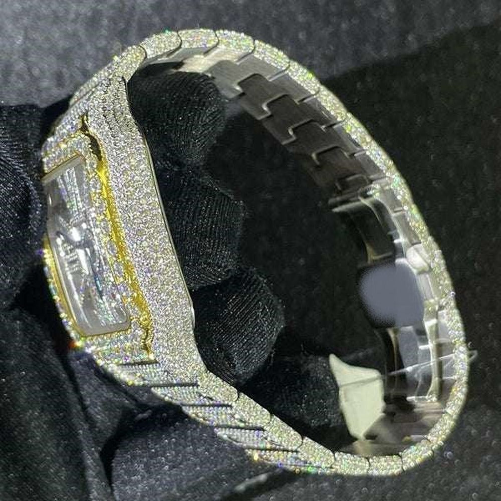 Skeleton Fully Moissanite Bust Down Wrist Watch For Men's