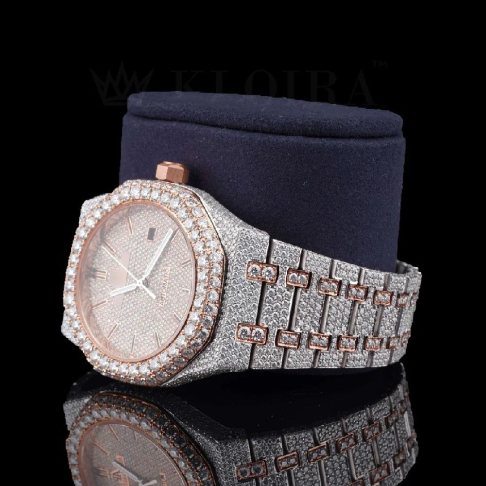 Rose & White Dual Tone Moissanite Hip Hop Men's Watch
