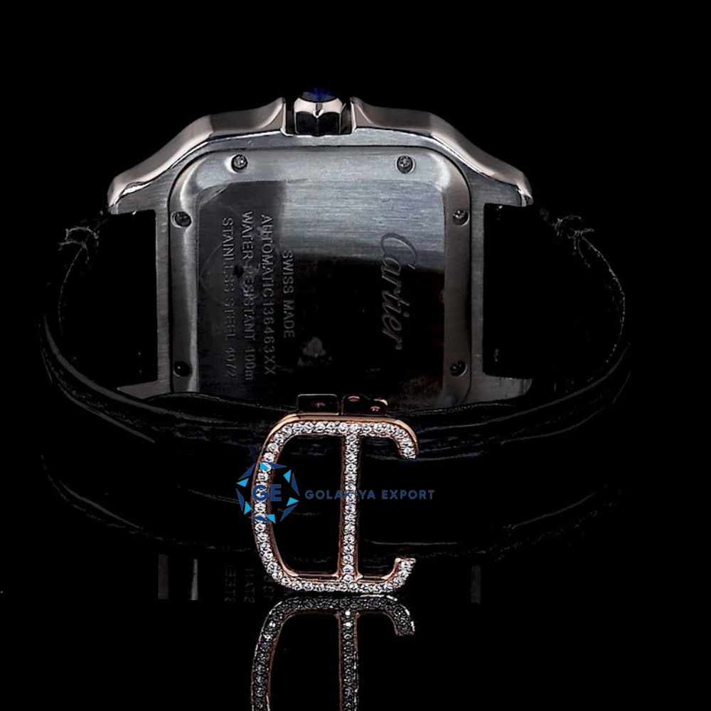 VVS1 Moissanite Black Leather Belt Classic Wrist Watch