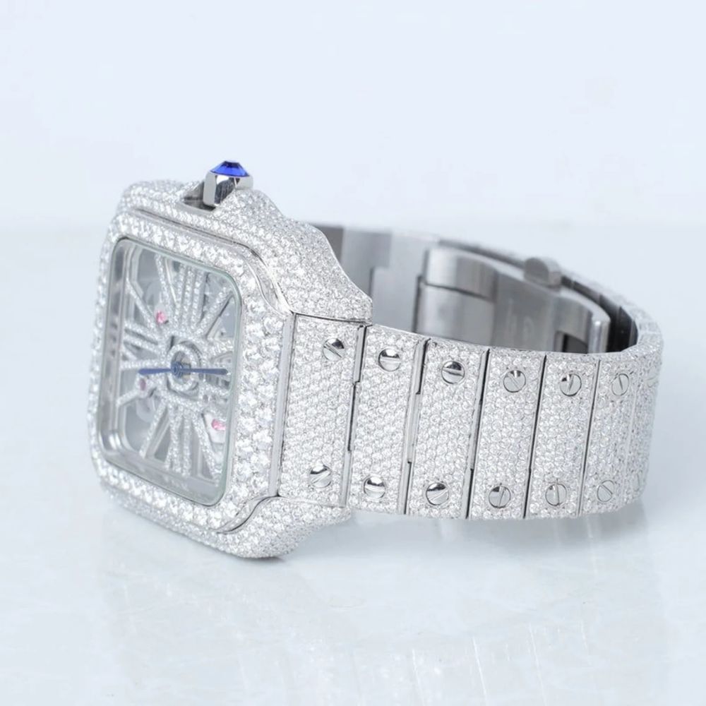 Skeleton Full White Moissanite Watch for Men's