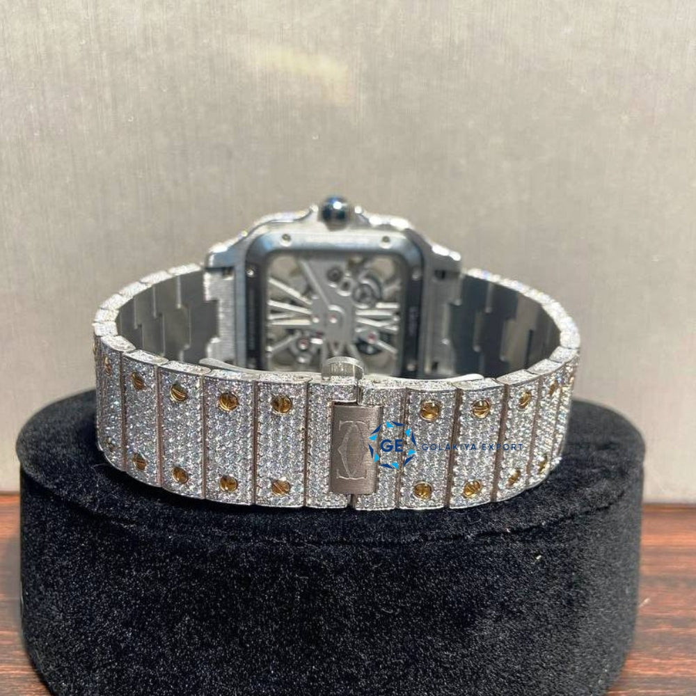 Skeleton Dual Tone Moissanite Hip Hop Watch For Men's