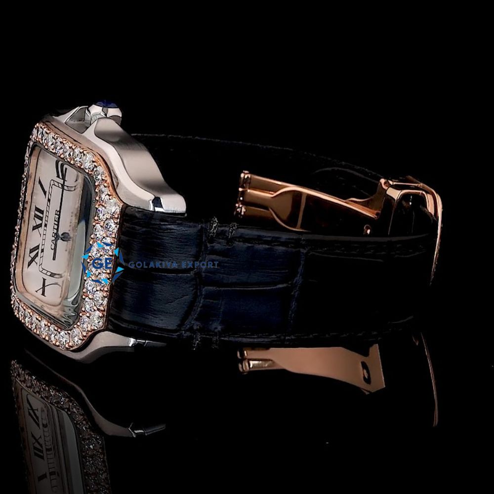 VVS1 Moissanite Black Leather Belt Classic Wrist Watch