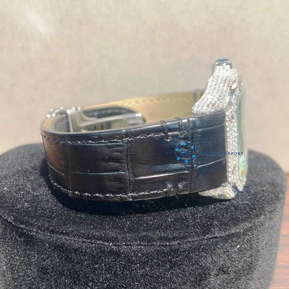 Skeleton Black Leather Belt Moissanite Watch