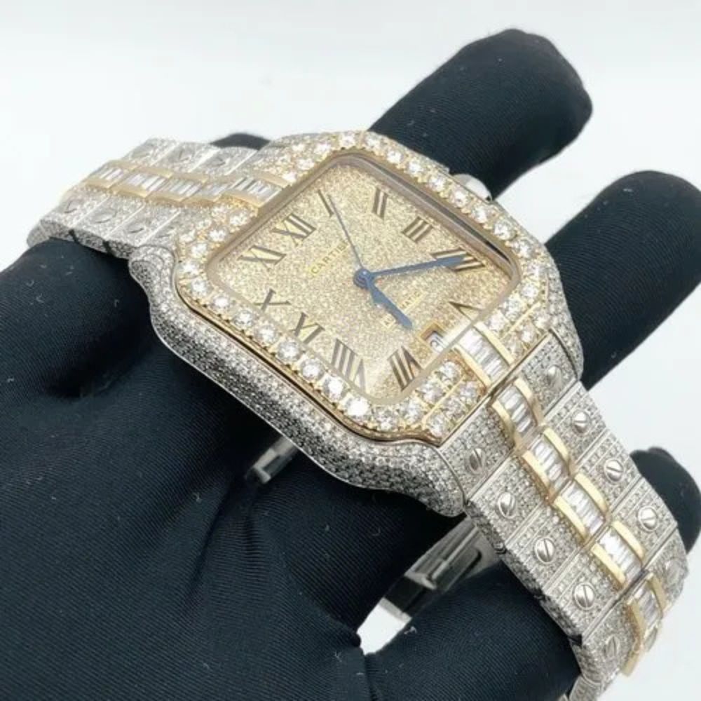 Round & Baguette Moissanite Dual Tone Hip Hop Watch