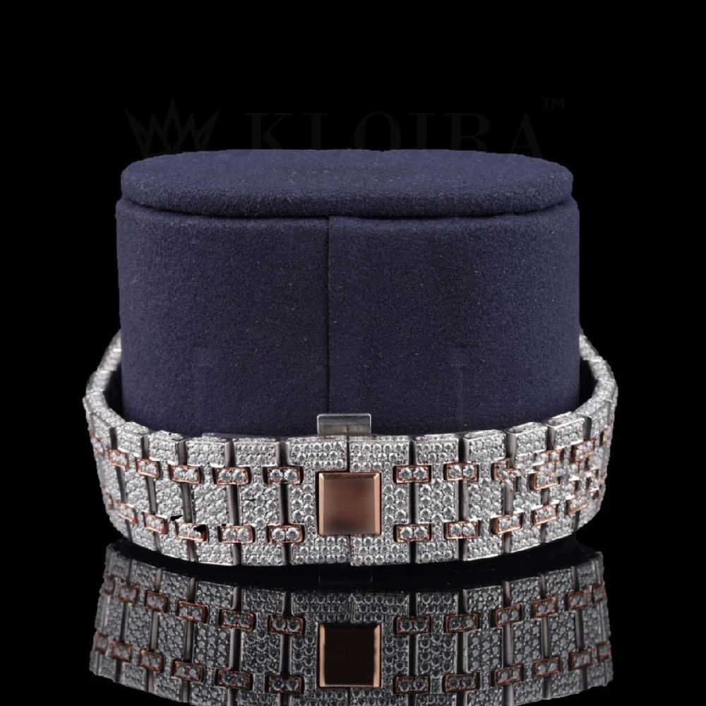 Rose & White Dual Tone Moissanite Hip Hop Men's Watch