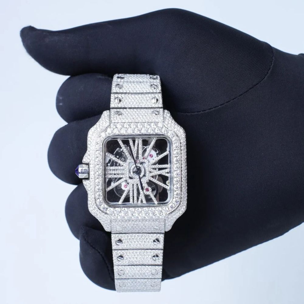 Skeleton Full White Moissanite Watch for Men's
