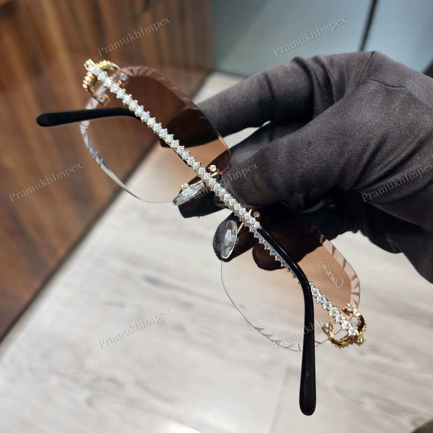 VVS Moissanite Brown Lens Sunglasses For Men