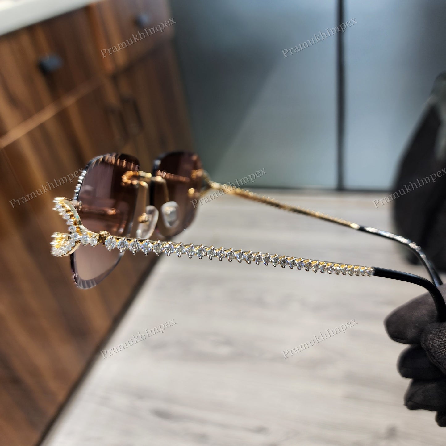 VVS Moissanite Brown Lens Sunglasses For Men