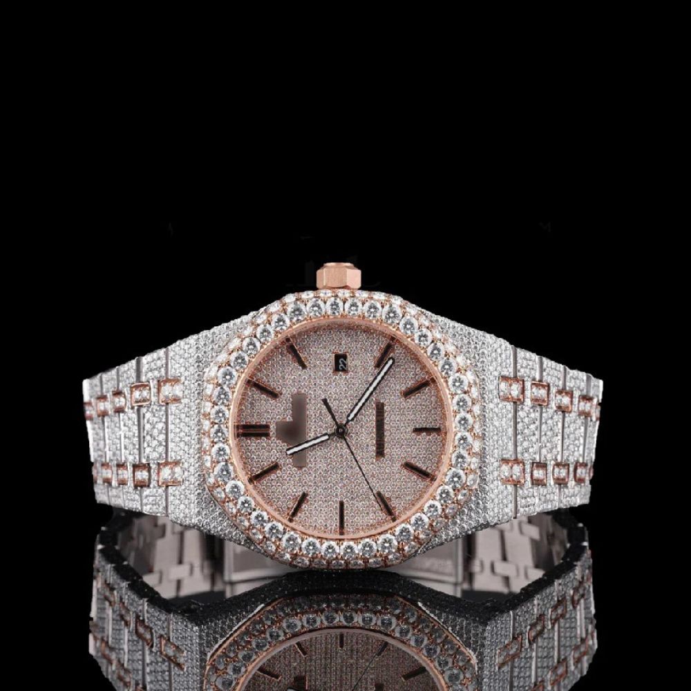 Rose & White Dual Tone Moissanite Hip Hop Men's Watch