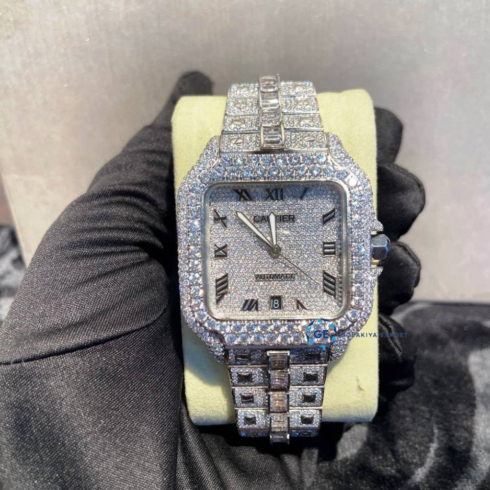 Roman Dial Bust Down Moissanite Automatic Watch