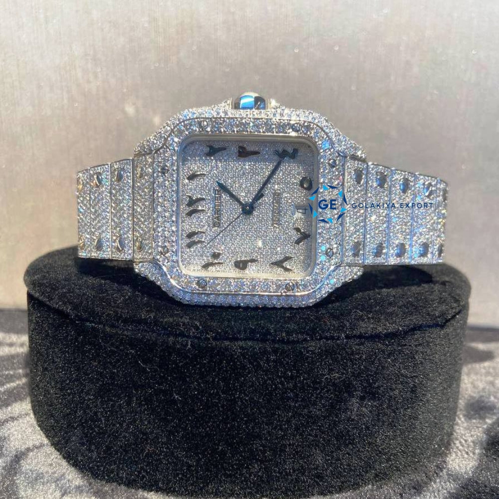 Stainless Steel D Color Moissanite Iced Out Arabic Dial Luxury Watch