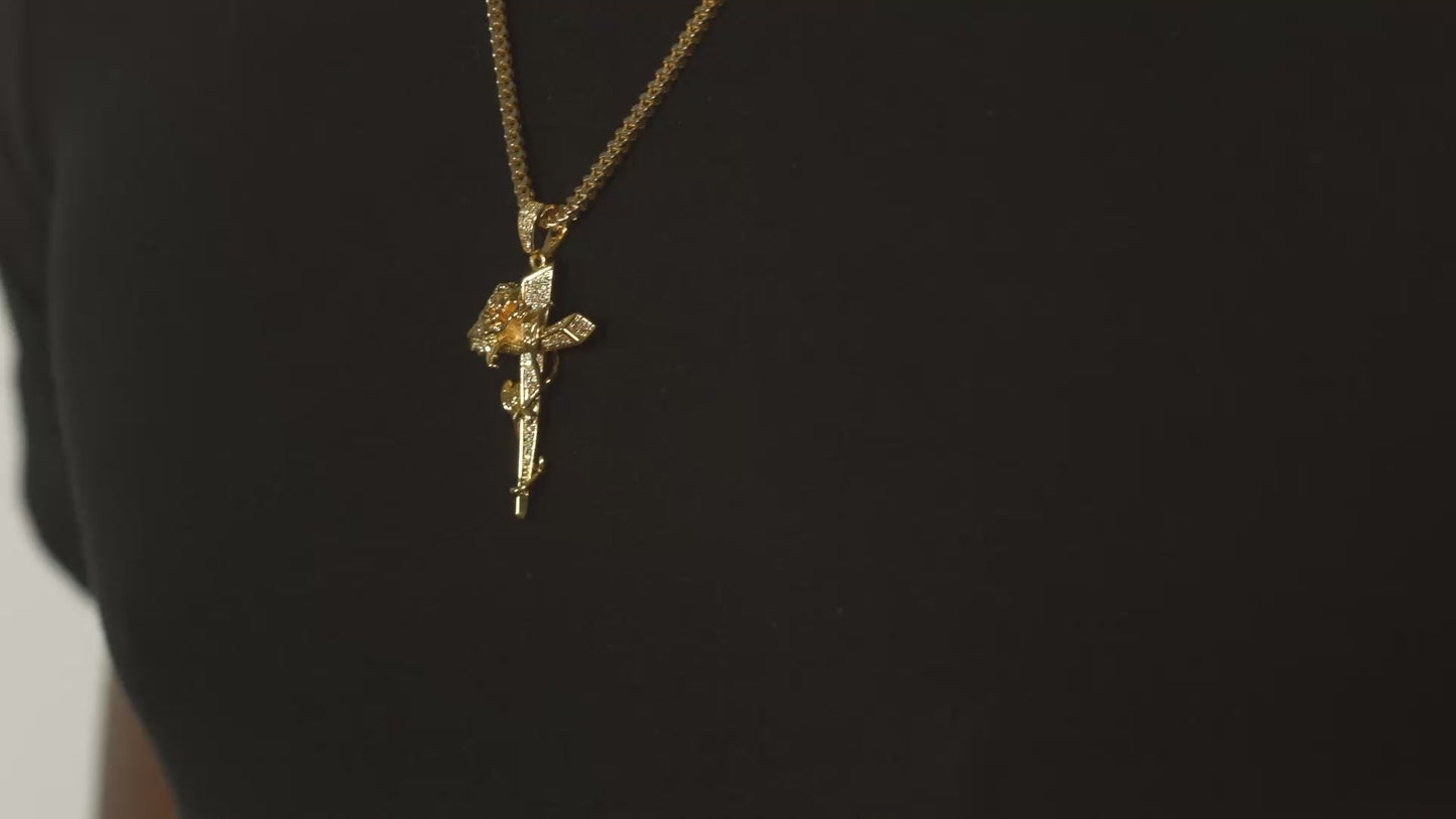 Rose Thorned Cross Necklace