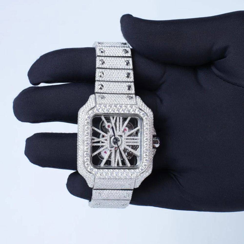Skeleton Full White Moissanite Watch for Men's