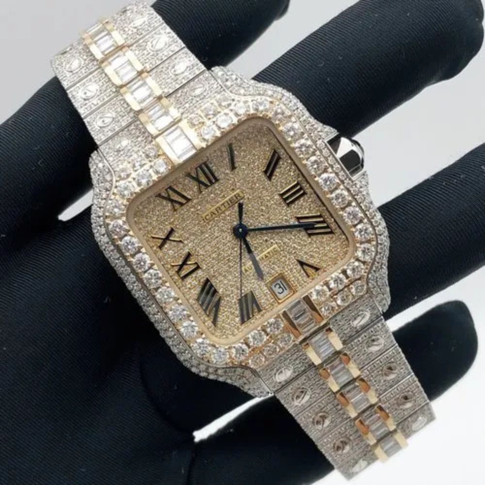 Round & Baguette Moissanite Dual Tone Hip Hop Watch