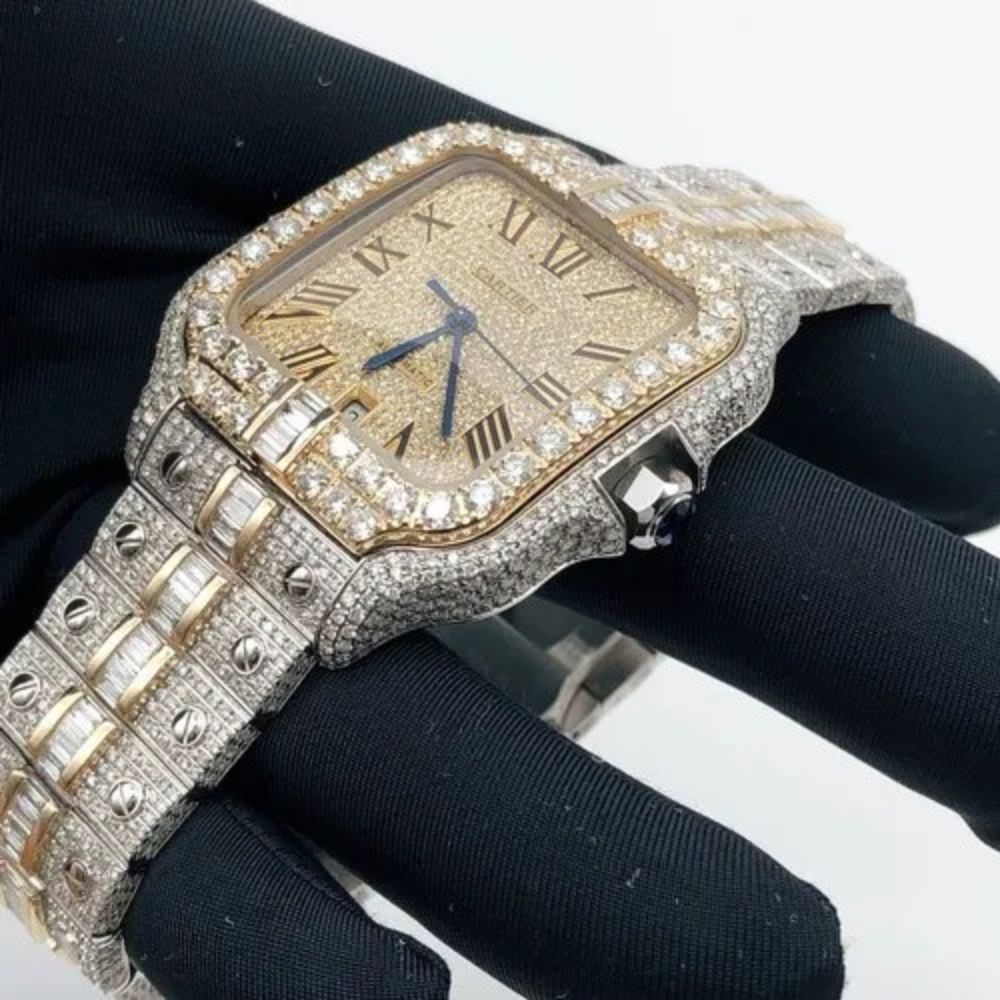 Round & Baguette Moissanite Dual Tone Hip Hop Watch