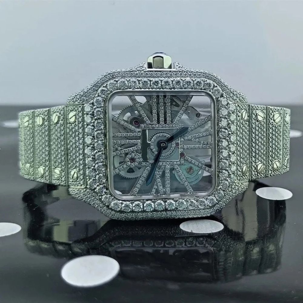 Skeleton Full White Moissanite Watch for Men's