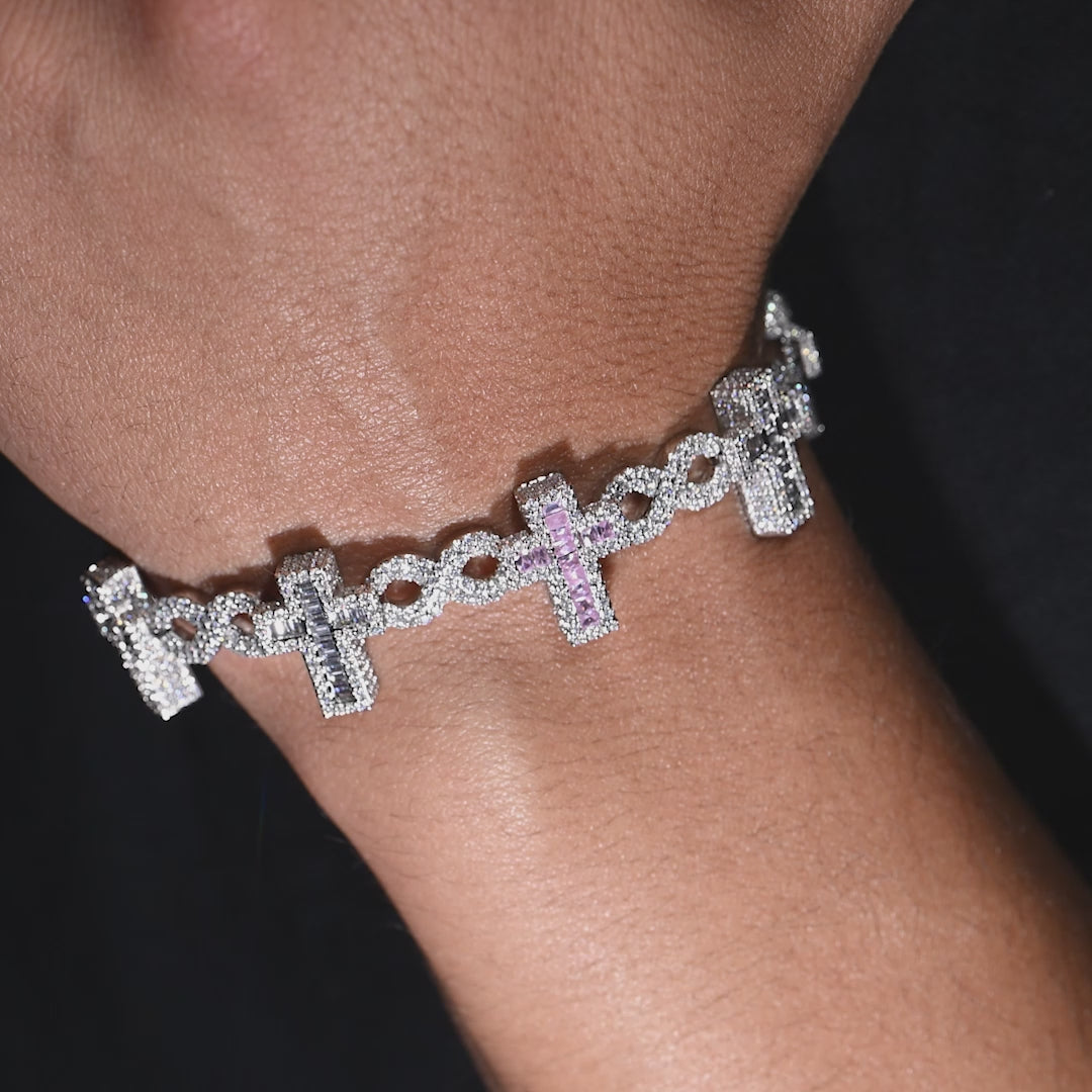 10k White Gold Diamond Cross Bracelet 9.85 ctw