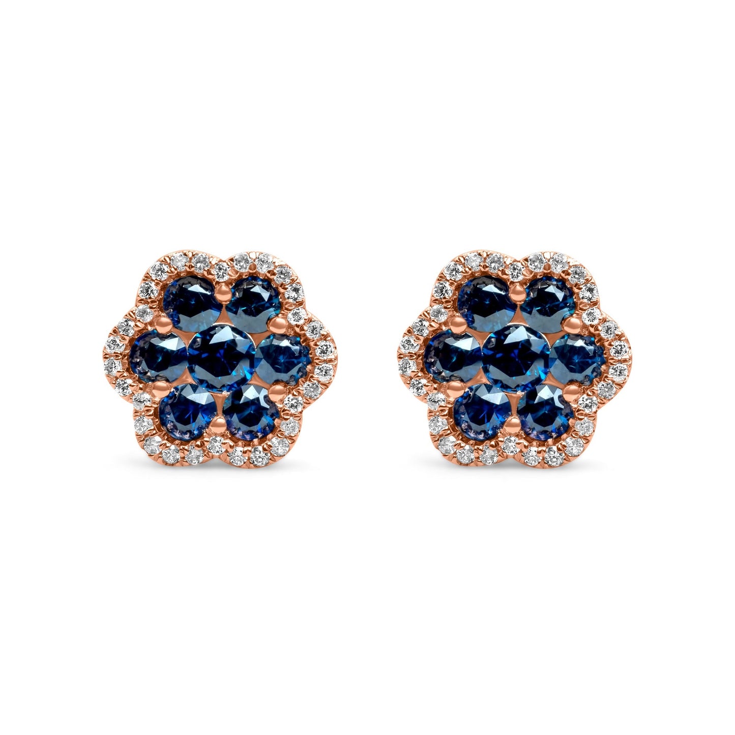 14k White Gold Diamond Sapphire Cluster Earrings