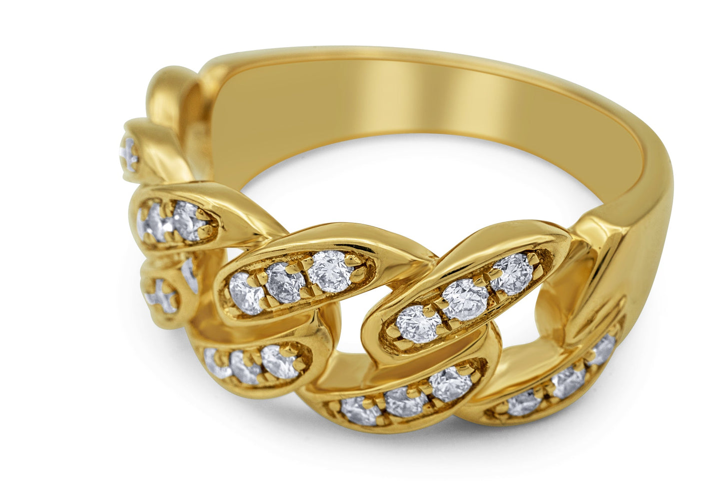 14K Yellow Gold Diamond Cuban Link Ring 0.49CTW