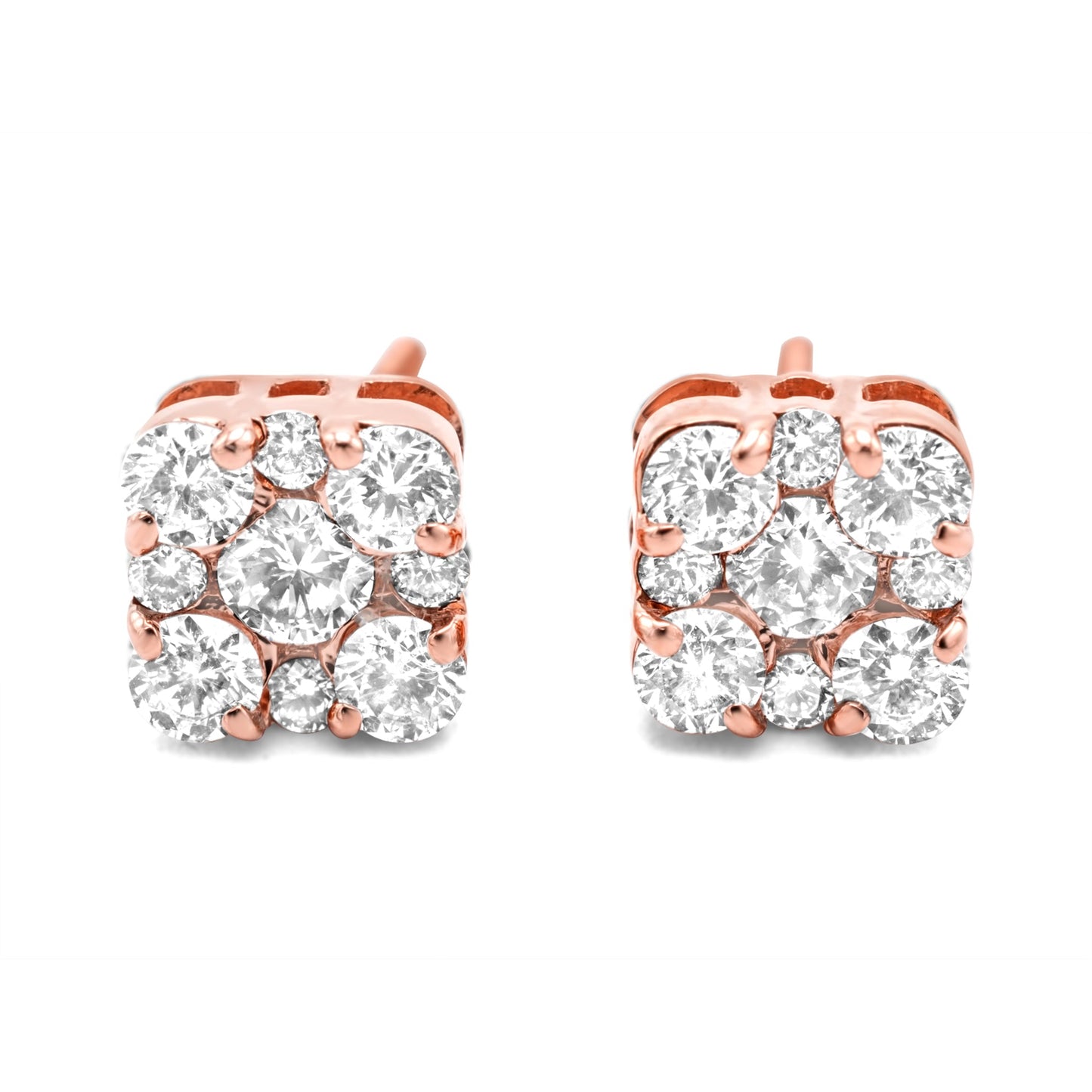 10k Rose Gold Square Diamond Earrings 0.71ctw