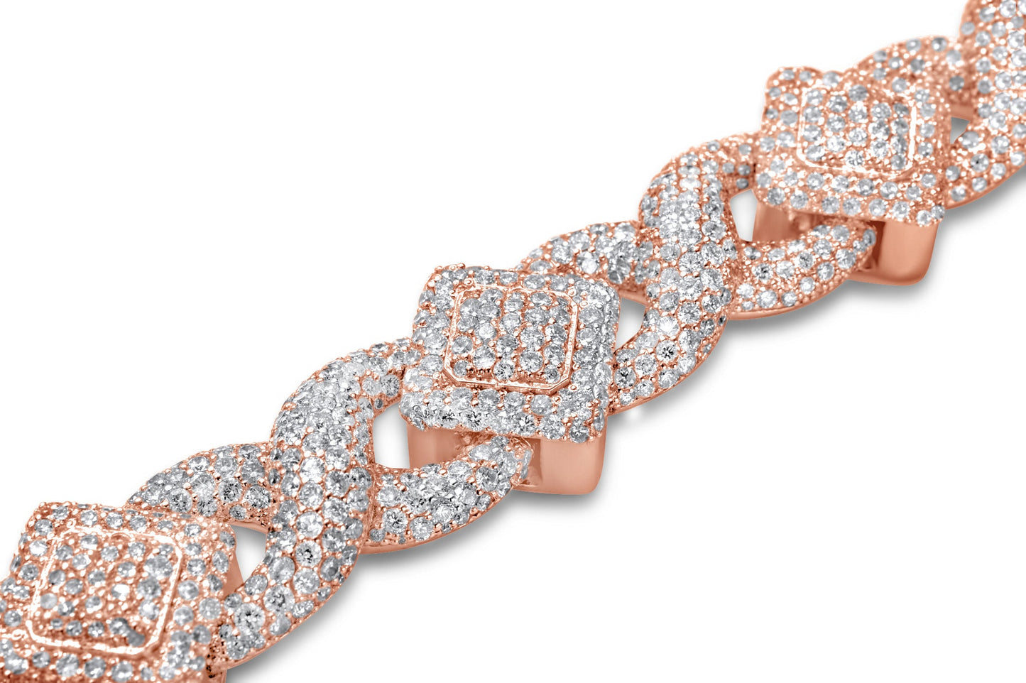 10k Solid Gold Square Infinity Link Asscher Diamond Bracelet 19.22ctw