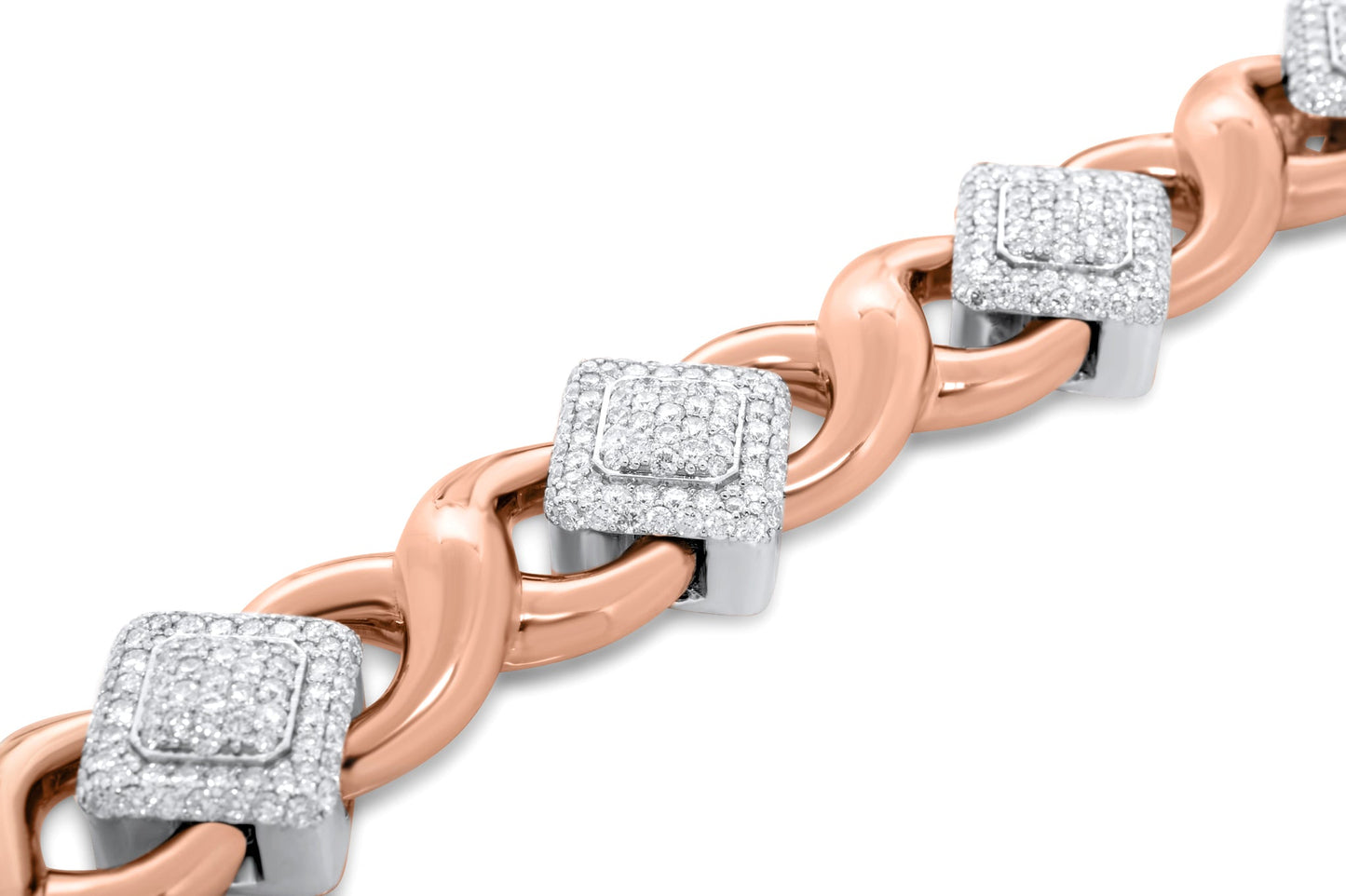 10k Solid Gold Square Infinity Link Diamond Bracelet 8.19ctw