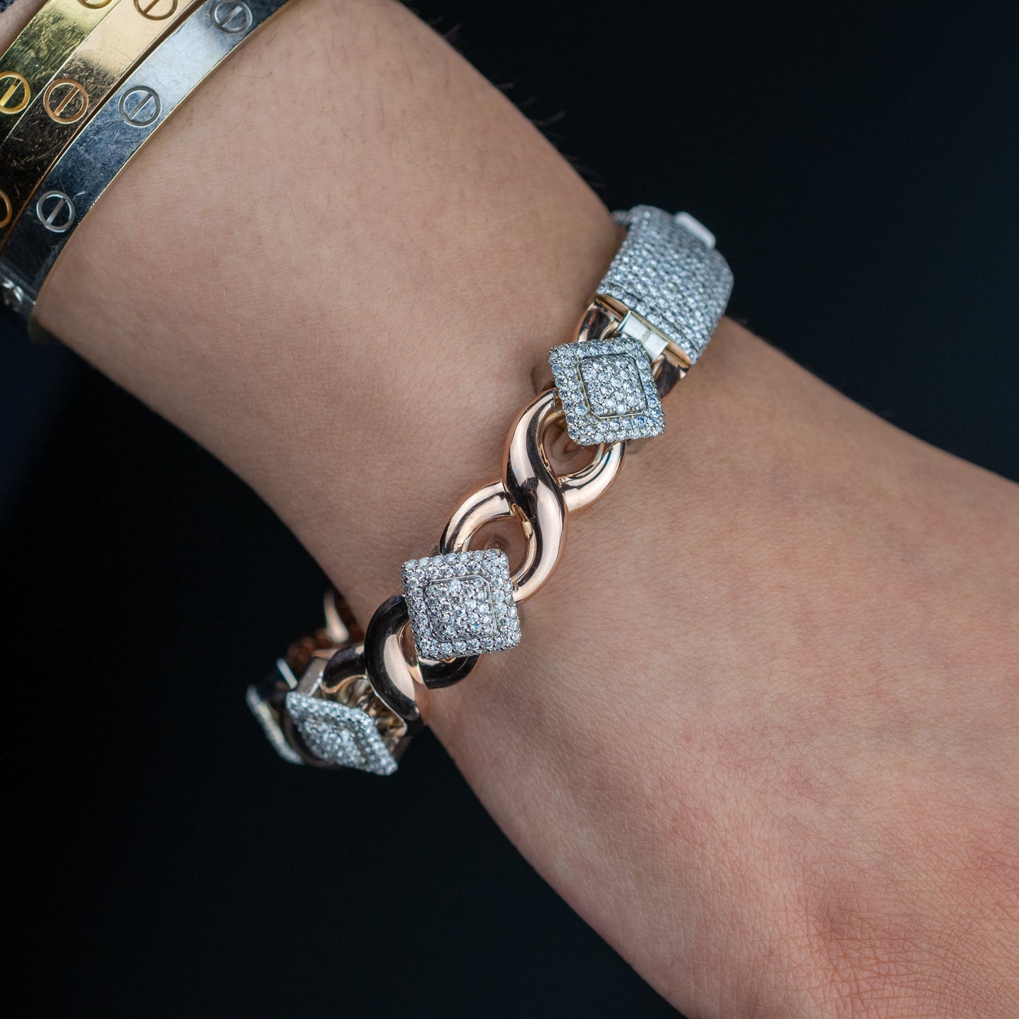 10k Solid Gold Square Infinity Link Diamond Bracelet 8.19ctw
