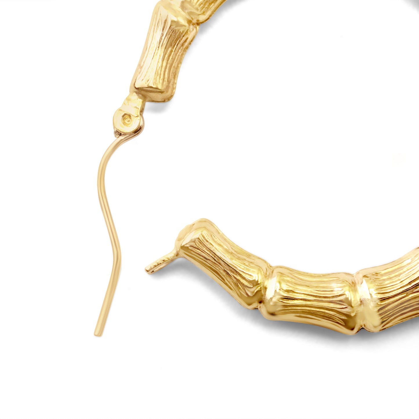14k Yellow Gold Bamboo Hoop Earrings 1.4 inches
